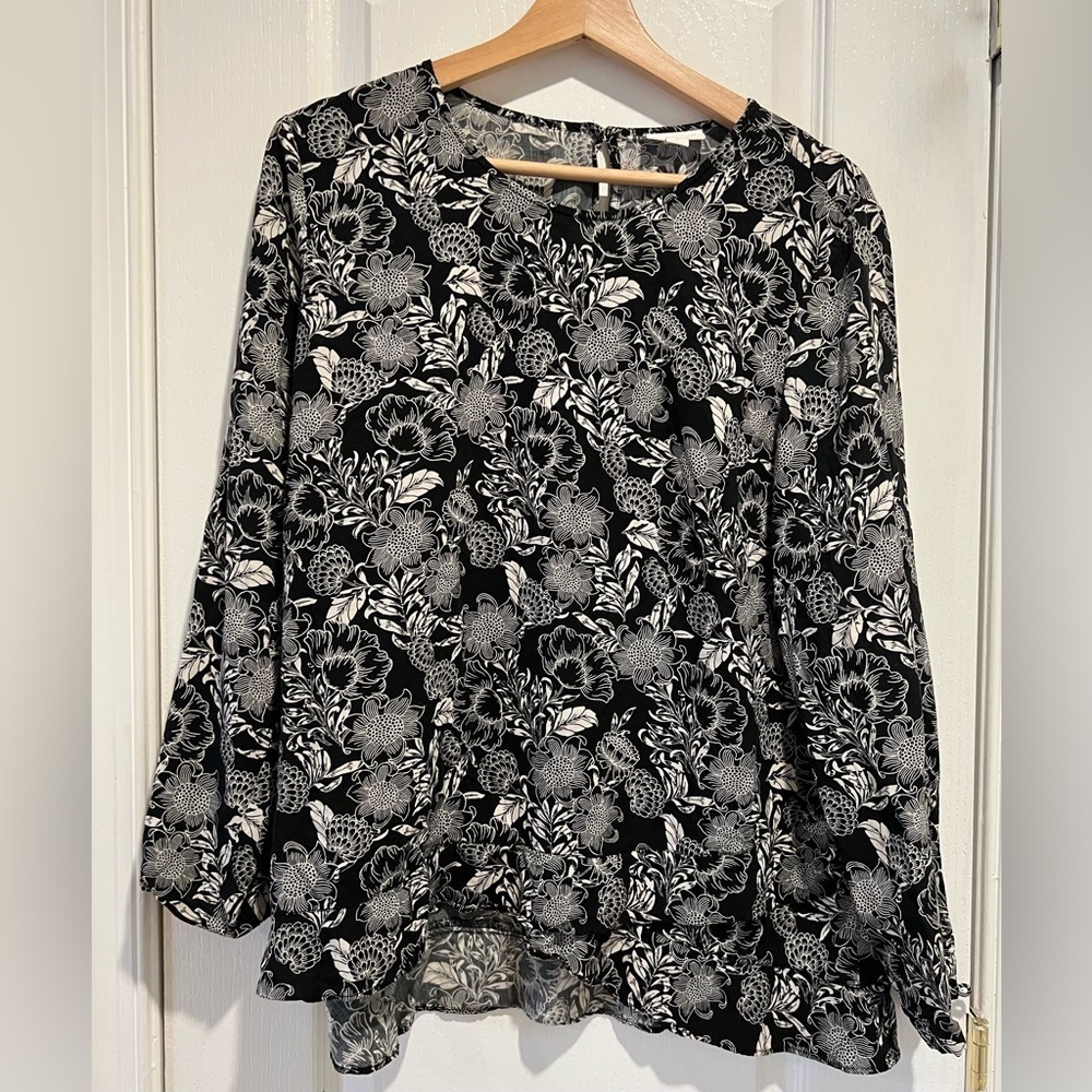 J JILL Large Floral Layered Top Blouse Flowy Shirt Long Sleeve top